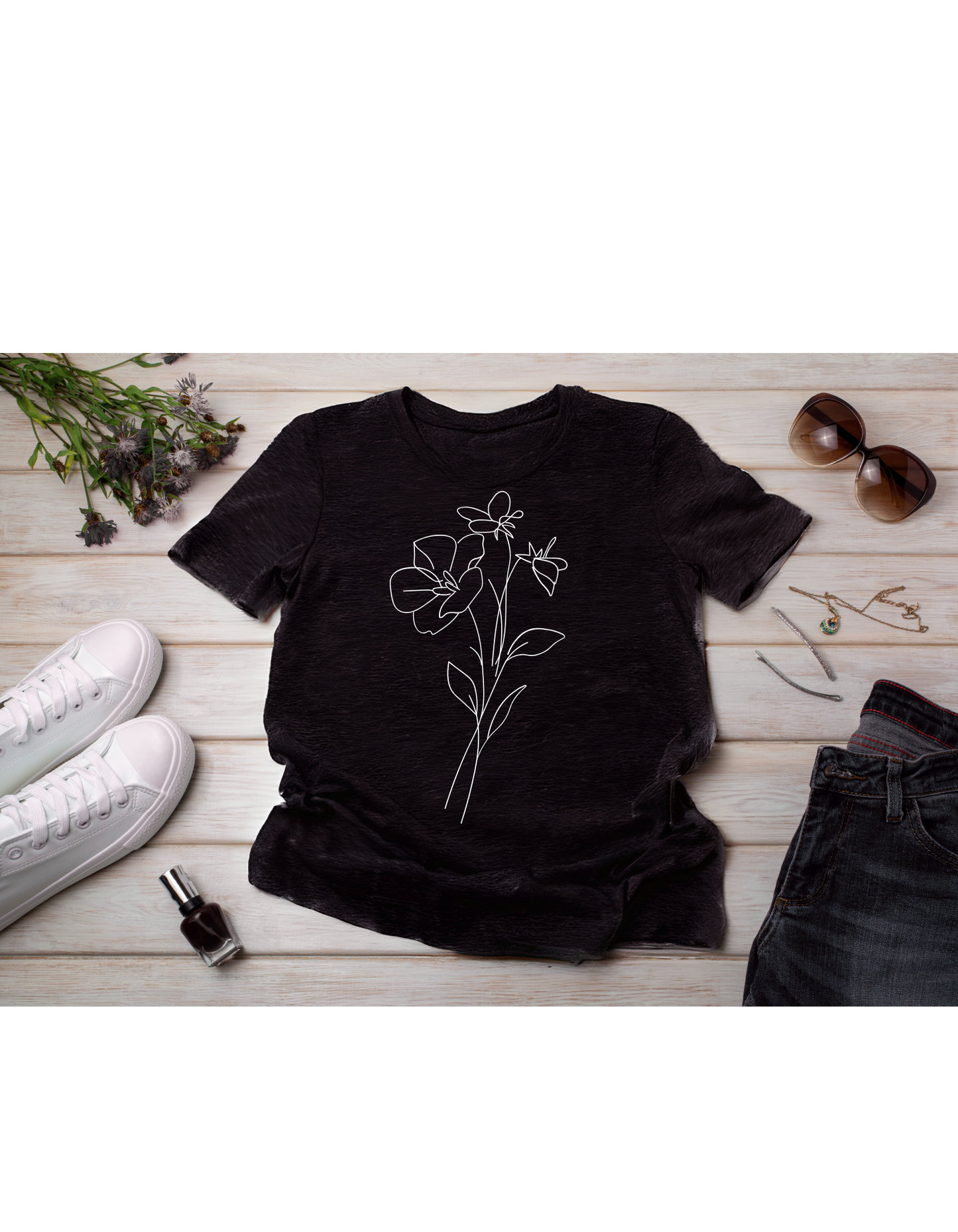 Pretty Floral T Shirt Black