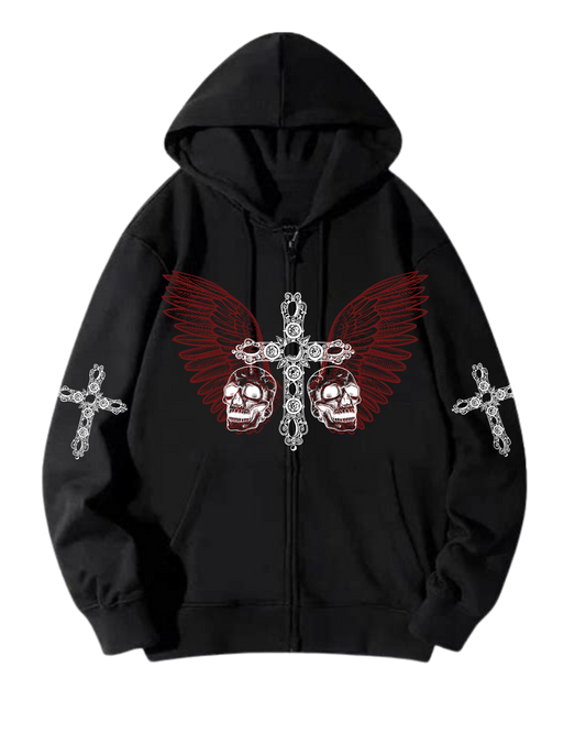 Stylish Grunge Hoodie With Skulls